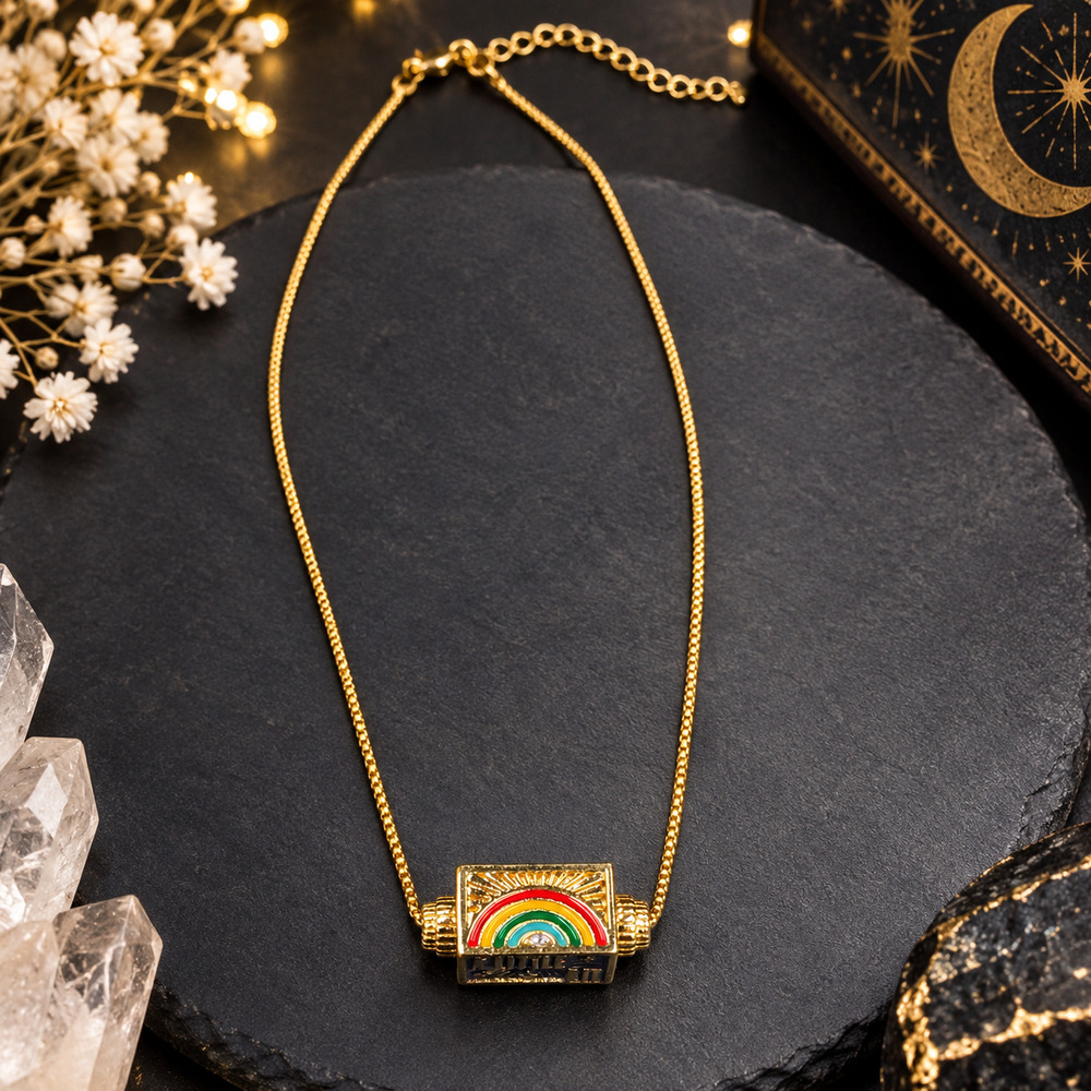 A Little Bit of Magic 4-Sided Rotating Pendant Necklace Rainbow Mushroom